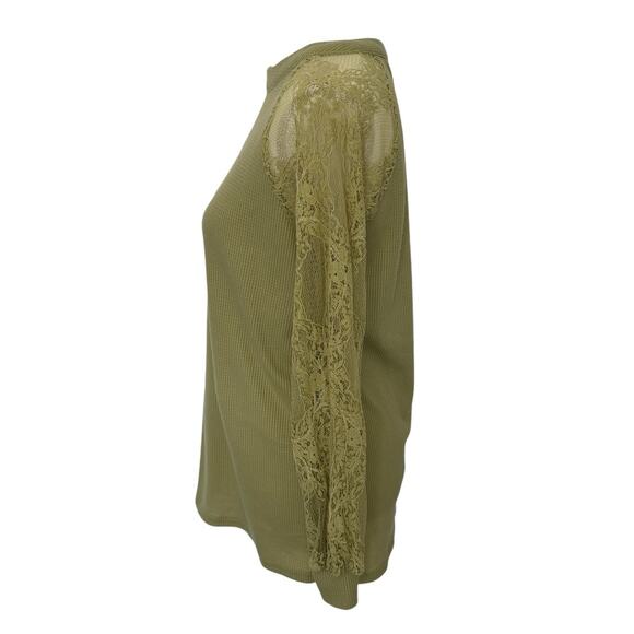 MIHOLL Top Womens Small Green Waffle Knit Lacy Feminine Boho Cottagecore - Picture 5 of 11